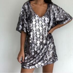 NWT Free People Silver Sequin Small Sparkling Dress